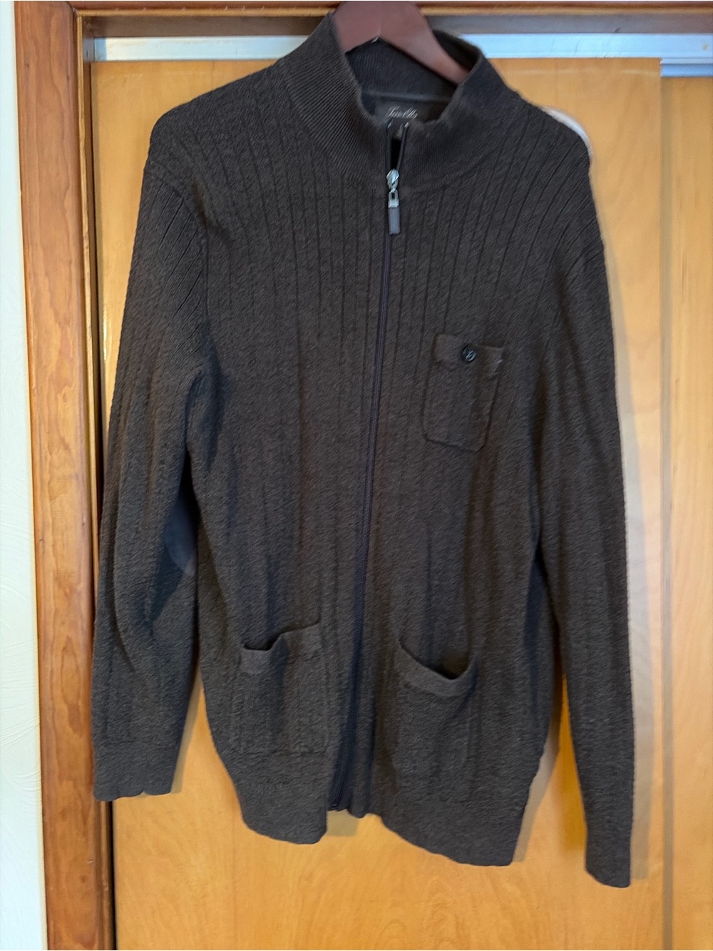Tasso Elba Brown Zip-Up Knit Cardigan with Pockets